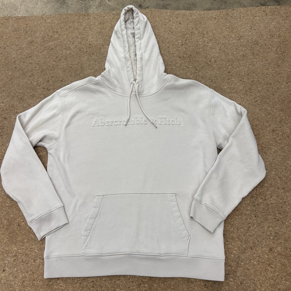 Abercrombie & Fitch Natural Embossed Logo Hoodie Sweatshirt Mens Size L 23x28